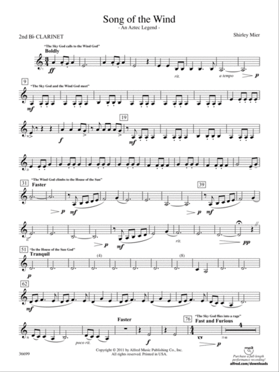 Song of the Wind: 2nd B-flat Clarinet Concert Band scores gallery preview page 1