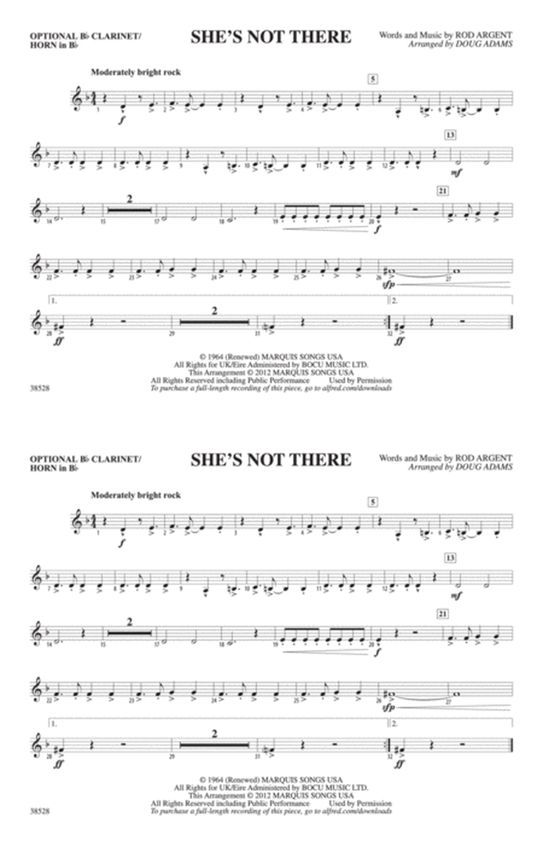 She's Not There: Optional Bb Clarinet/Horn in Bb