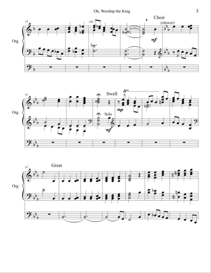 O Worship the King Organ Solo scores gallery preview page 3