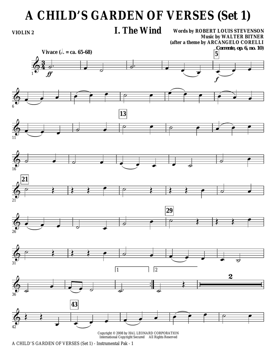 A Child's Garden of Verses (Set I) - Violin 2