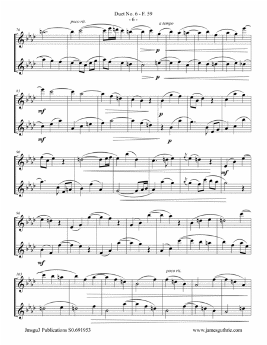 WF Bach: Duet No. 6 for Alto Flute Duo Flute Duet scores gallery preview page 6
