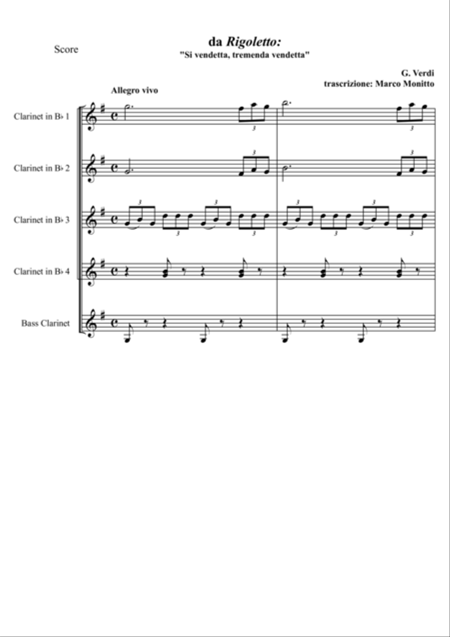 Si vendetta, tremenda vendetta Woodwind Quintet scores gallery preview page 1
