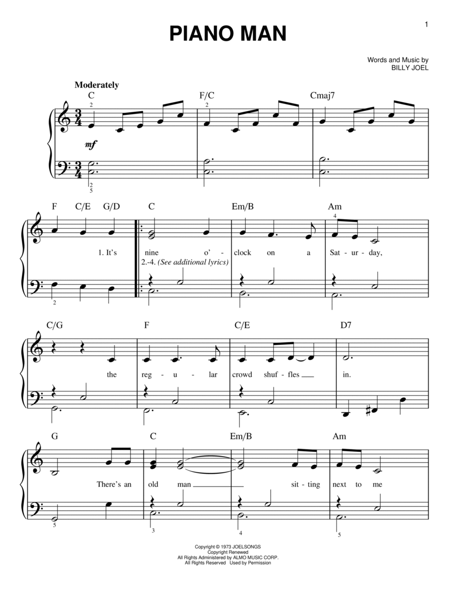 Piano Man Easy Piano scores gallery preview page 1