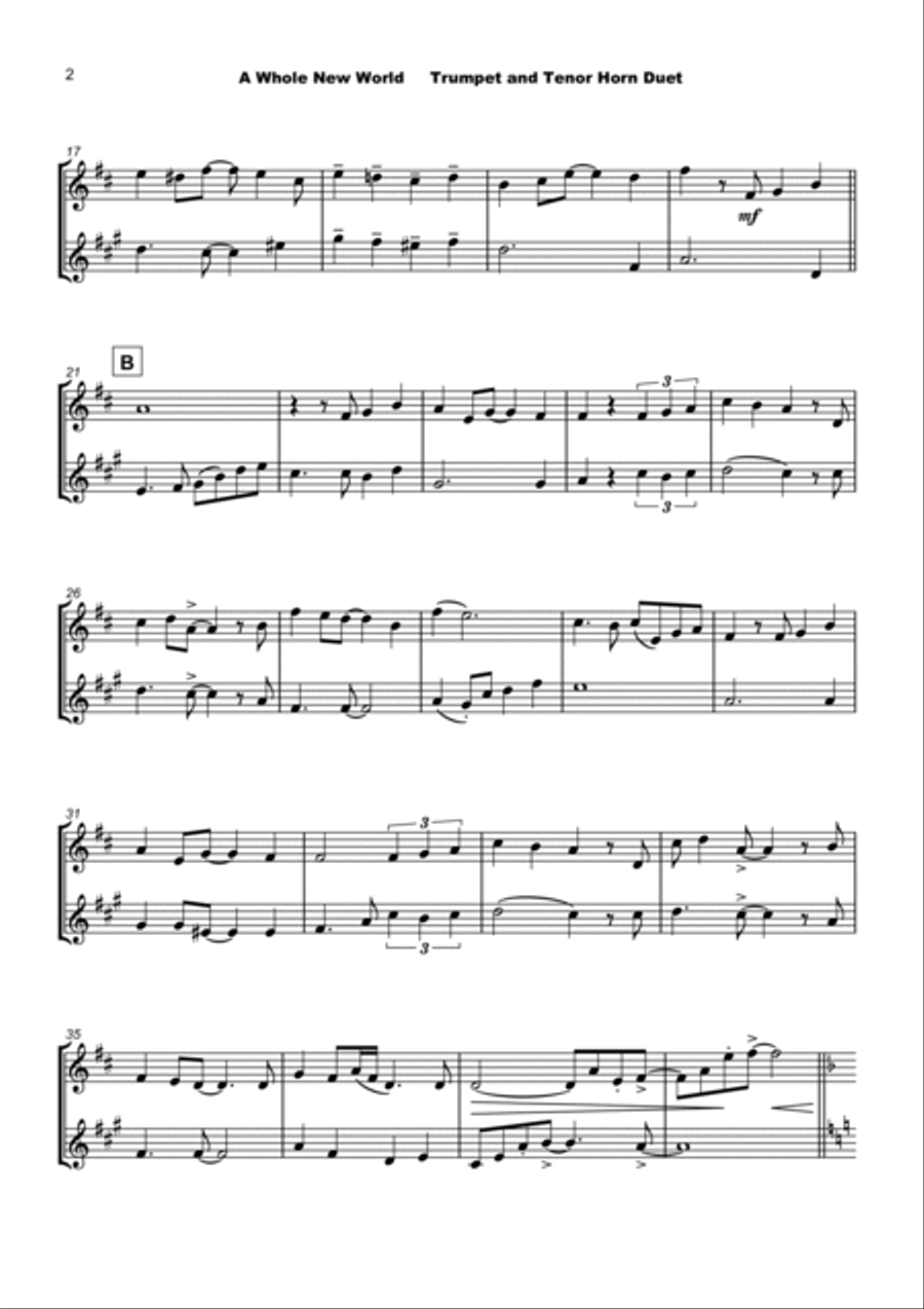A Whole New World (aladdin's Theme) Brass Duet scores gallery preview page 3