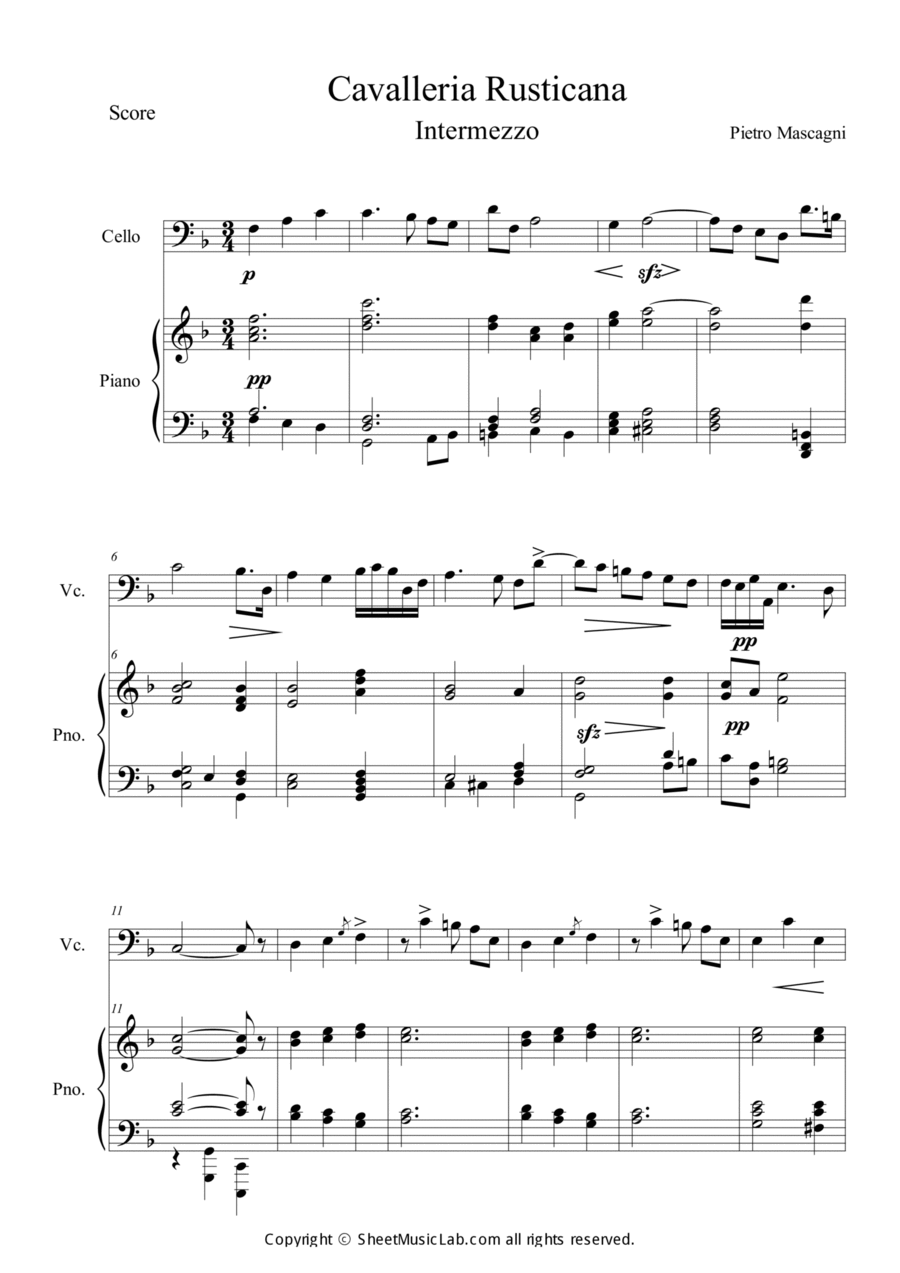 Cavalleria Rusticana by Pietro Mascagni Piano Digital Sheet Music