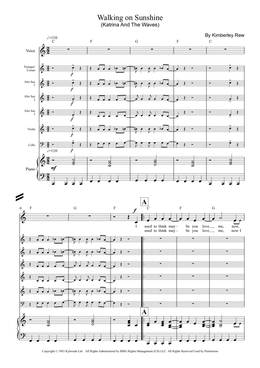 Walking On Sunshine Alto Saxophone scores gallery preview page 1