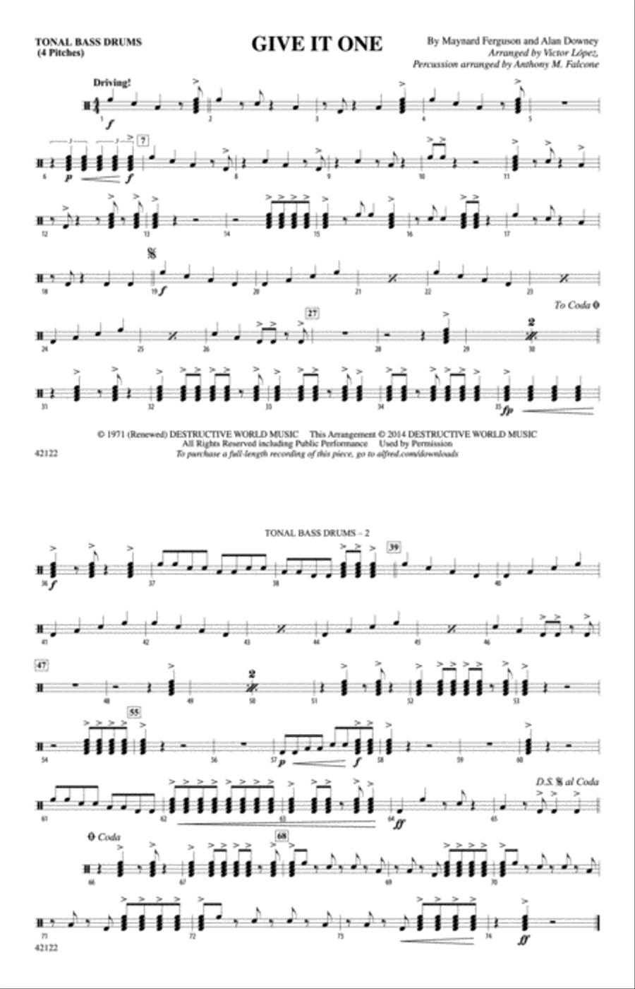 Give It One: Tonal Bass Drum Marching Band scores gallery preview page 1