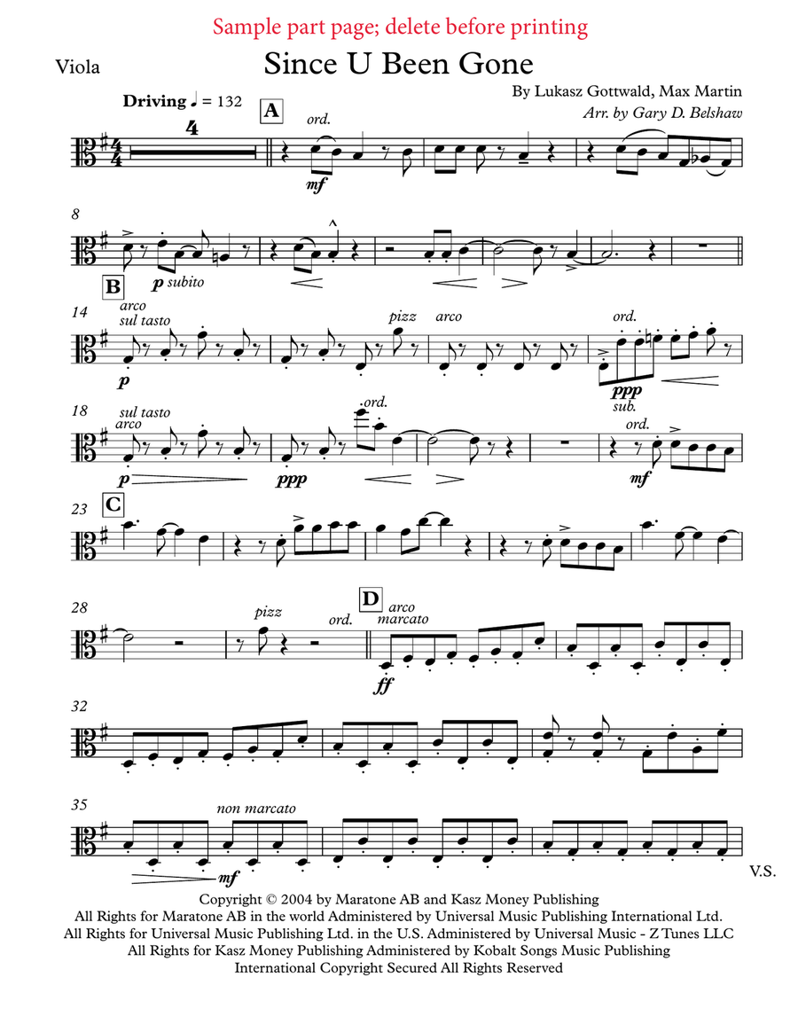 Since U Been Gone String Quartet scores gallery preview page 2