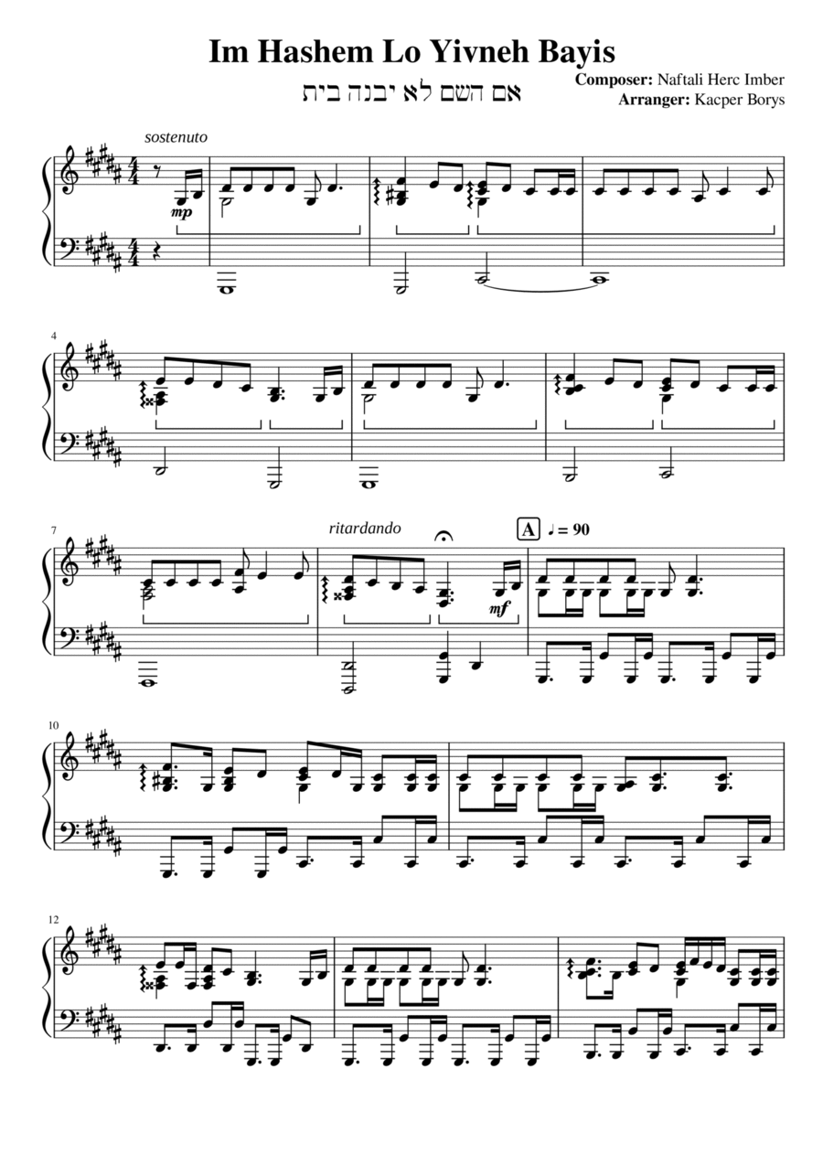 Im Hashem Lo Yivneh Bayis | אם השם לא יבנה בית Piano Solo scores gallery preview page 1