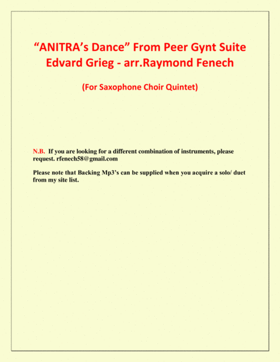 Anitra's Dance - E. Grieg - Saxophone Choir Quintet image number null