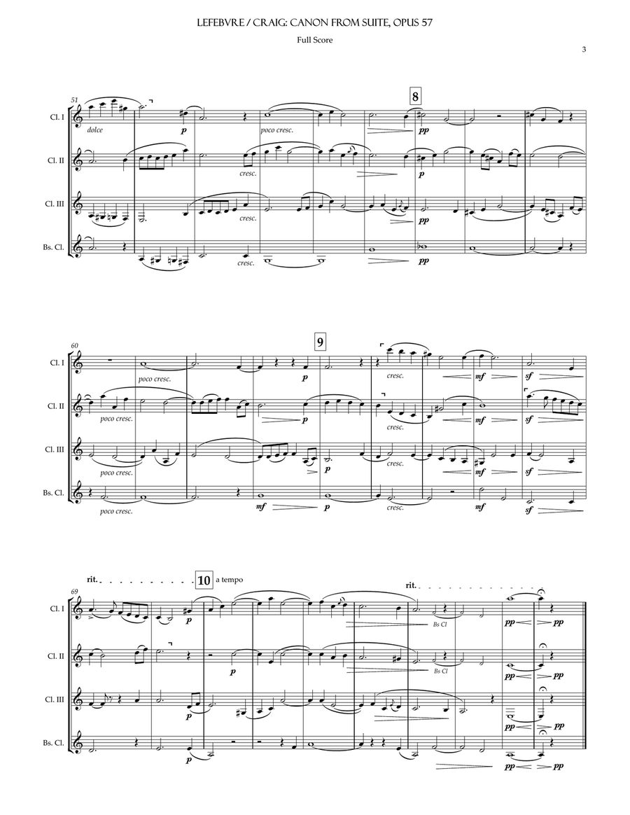 Canon from Suite Op 57 Clarinet Quartet scores gallery preview page 4