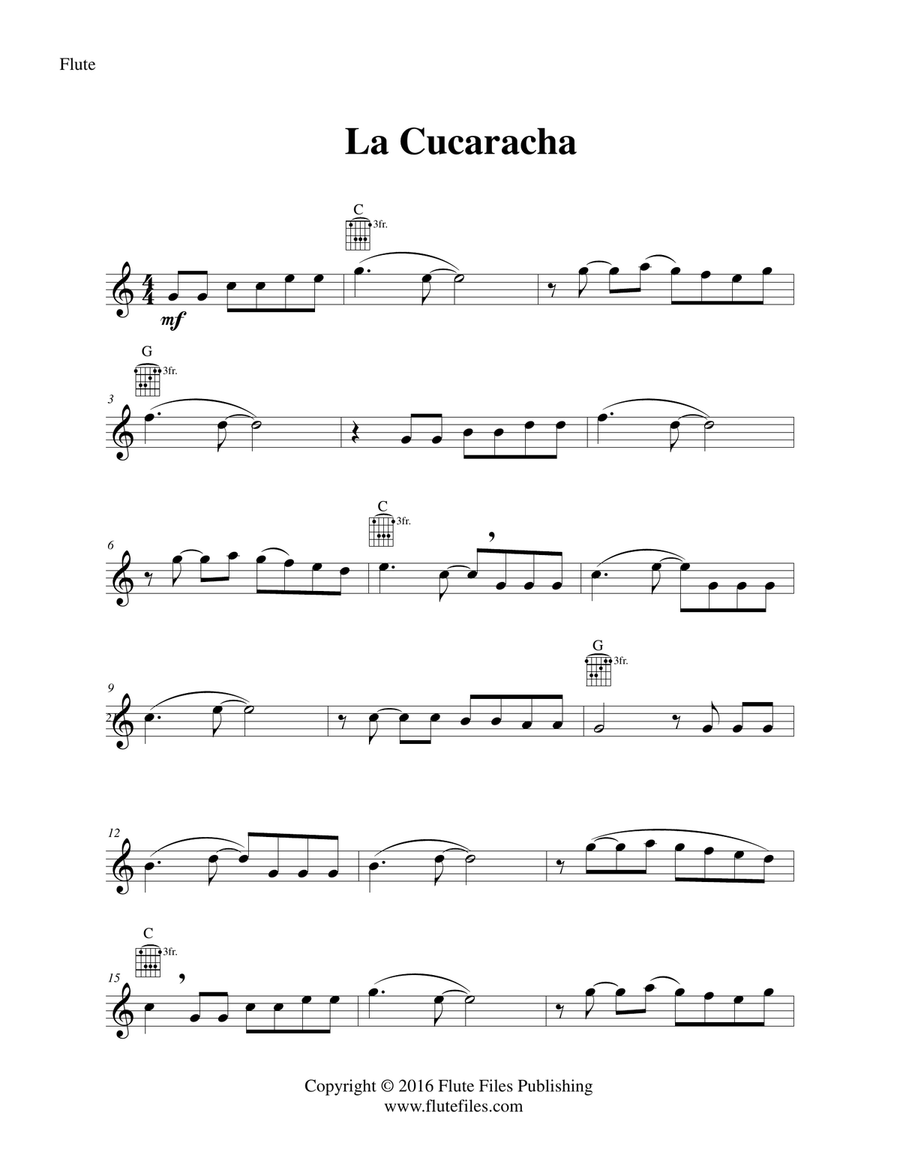 La Cucaracha - Flute Solo with Guitar Chords Chamber Music scores gallery preview page 3