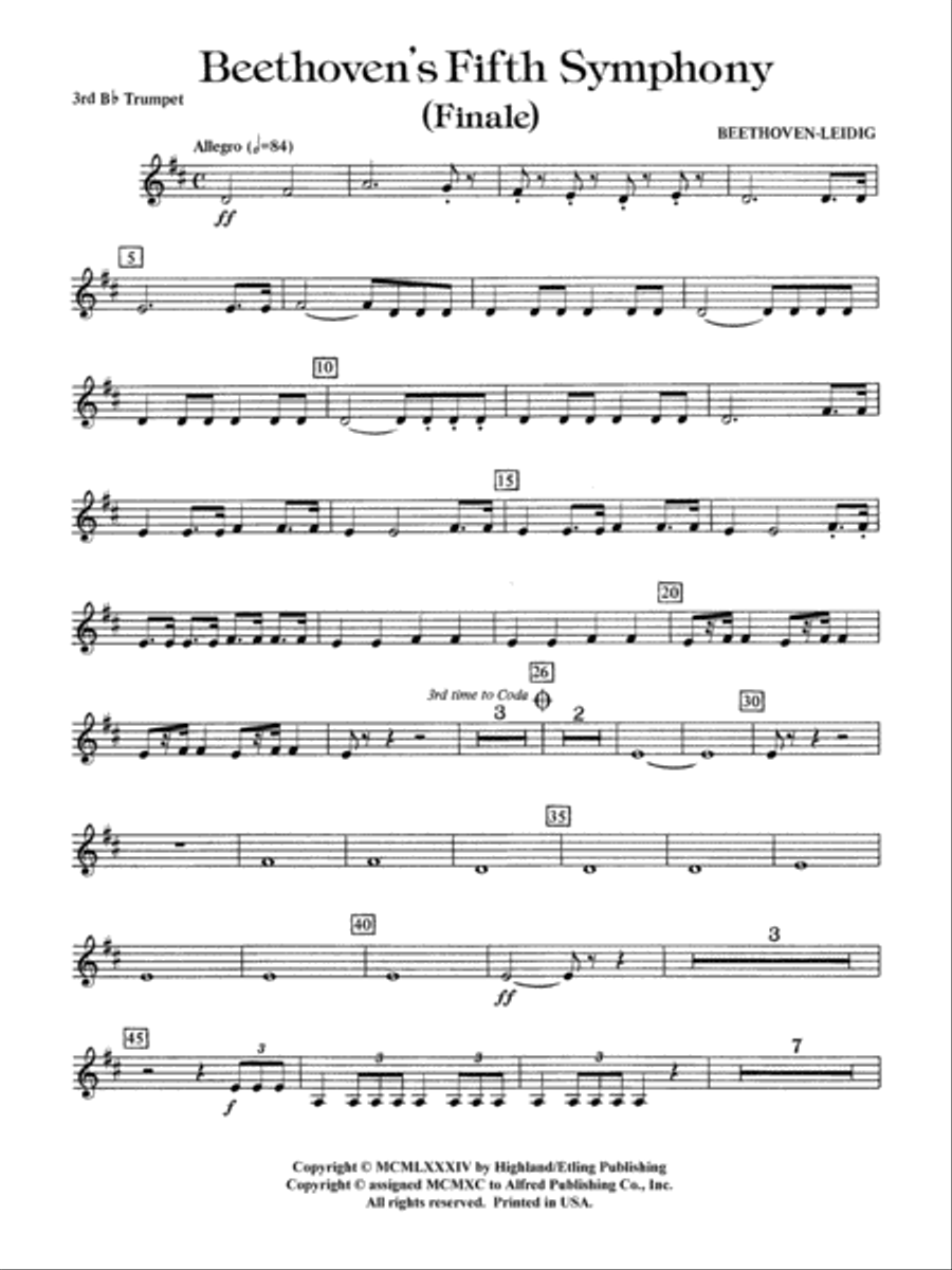 Beethoven's 5th Symphony, Finale: 3rd B-flat Trumpet Full Orchestra scores gallery preview page 1