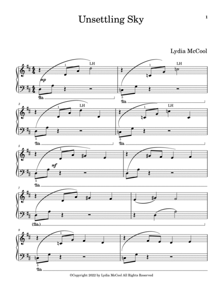 Lydia McCool: Unsettling Sky , for piano solo image number null