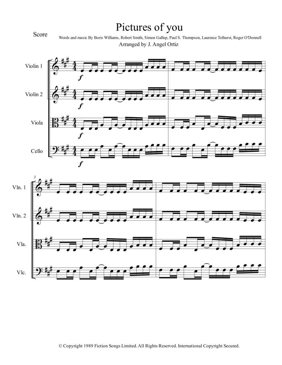 Pictures Of You String Quartet scores gallery preview page 1