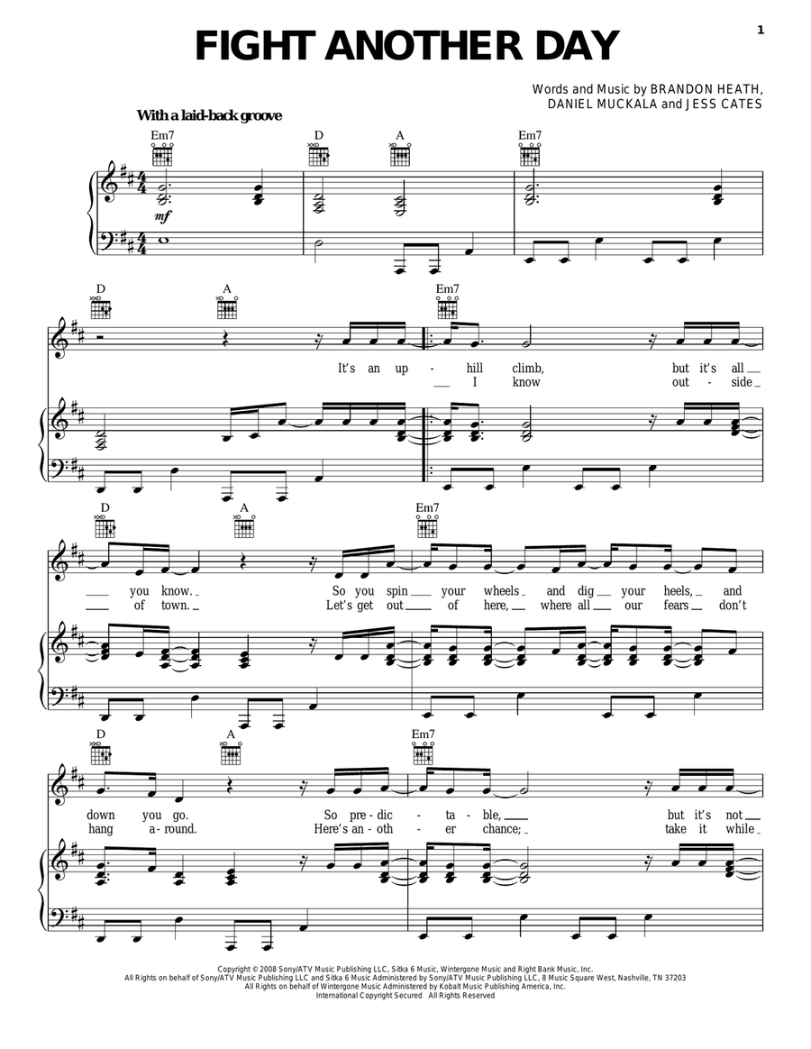 Fight Another Day Fight Another Day Piano, Vocal, Guitar scores gallery preview page 1