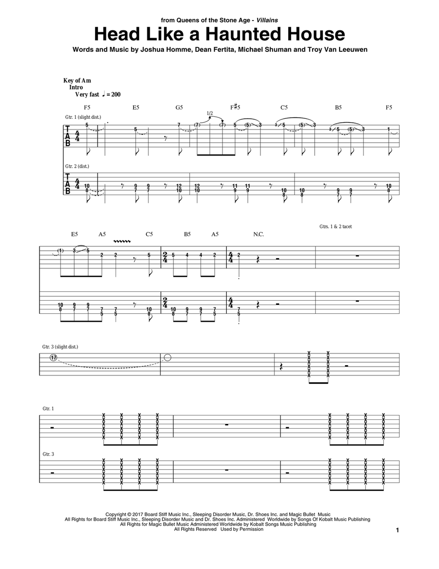 Head Like A Haunted House by Queens of the Stone Age Electric Guitar - Digital Sheet Music