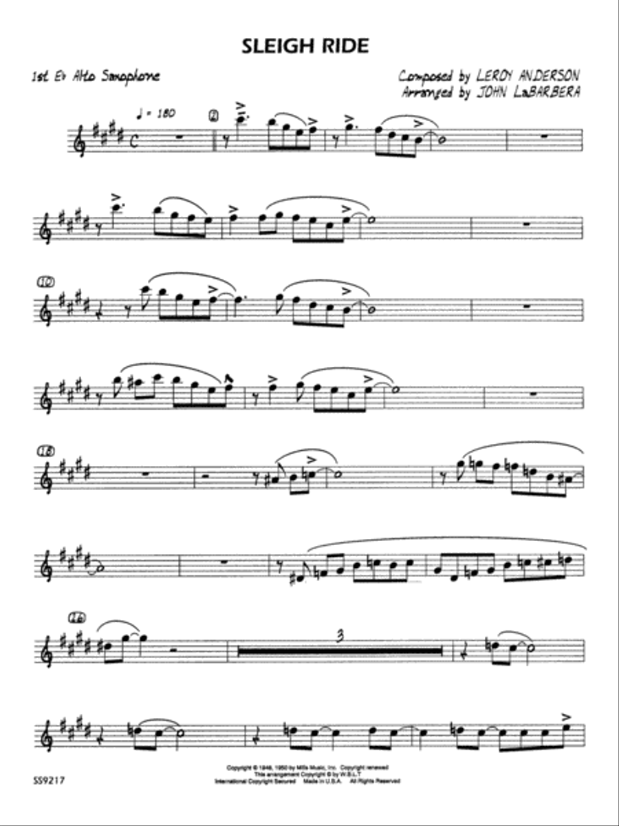 Sleigh Ride: E-flat Alto Saxophone Jazz Ensemble scores gallery preview page 1