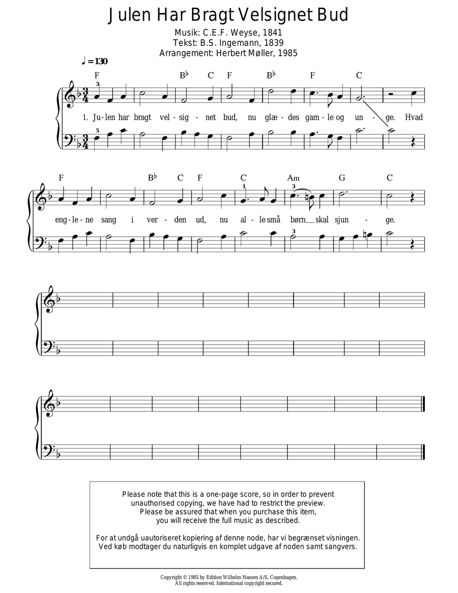 Julen Har Bragt Velsignet Bud Piano Solo scores gallery preview page 1
