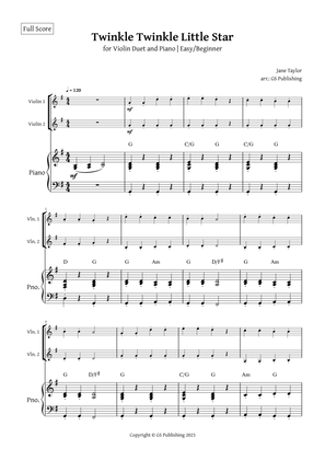 Twinkle Twinkle Little Star for Violin Duet and Piano Easy Beginner with chord symbols