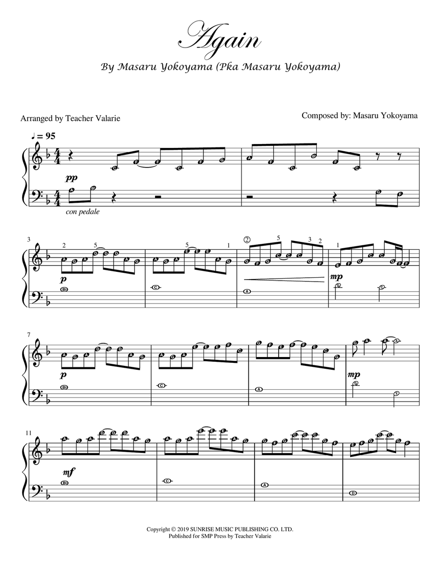 Again From Your Lie In April Piano, Vocal scores gallery preview page 1