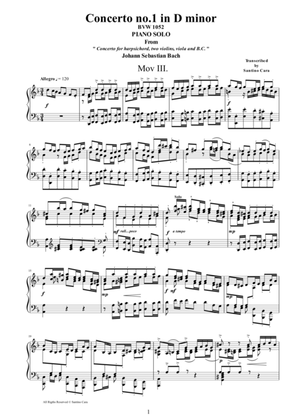 Book cover for J.S.Bach - Concerto no.1 in D minor BWV1052 -3 Allegro - Piano version