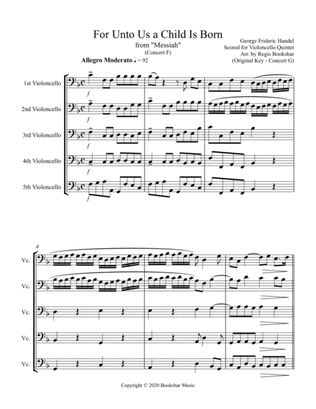 For Unto Us a Child is Born (from "Messiah") (F) (Violoncello Quintet)
