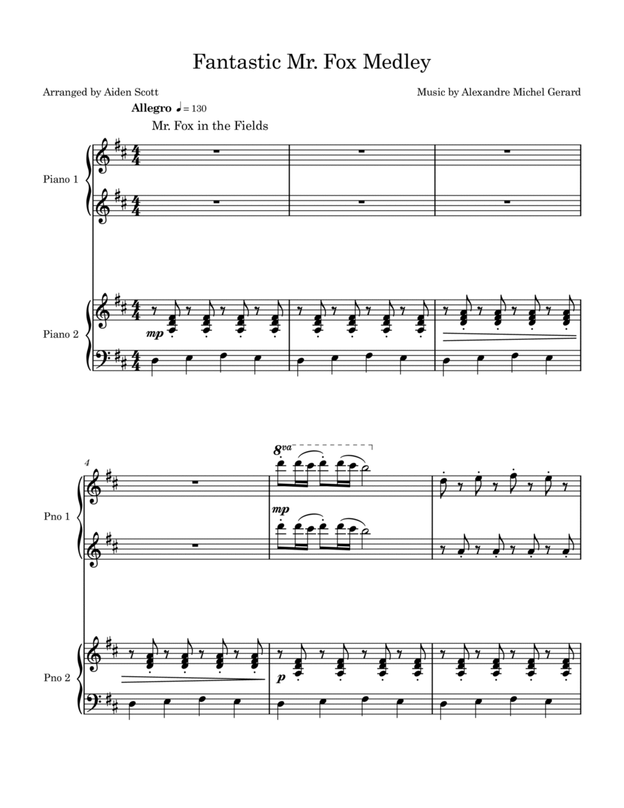 Fantastic Mr. Fox - Opening Title 1 Piano, 4-Hands scores gallery preview page 1