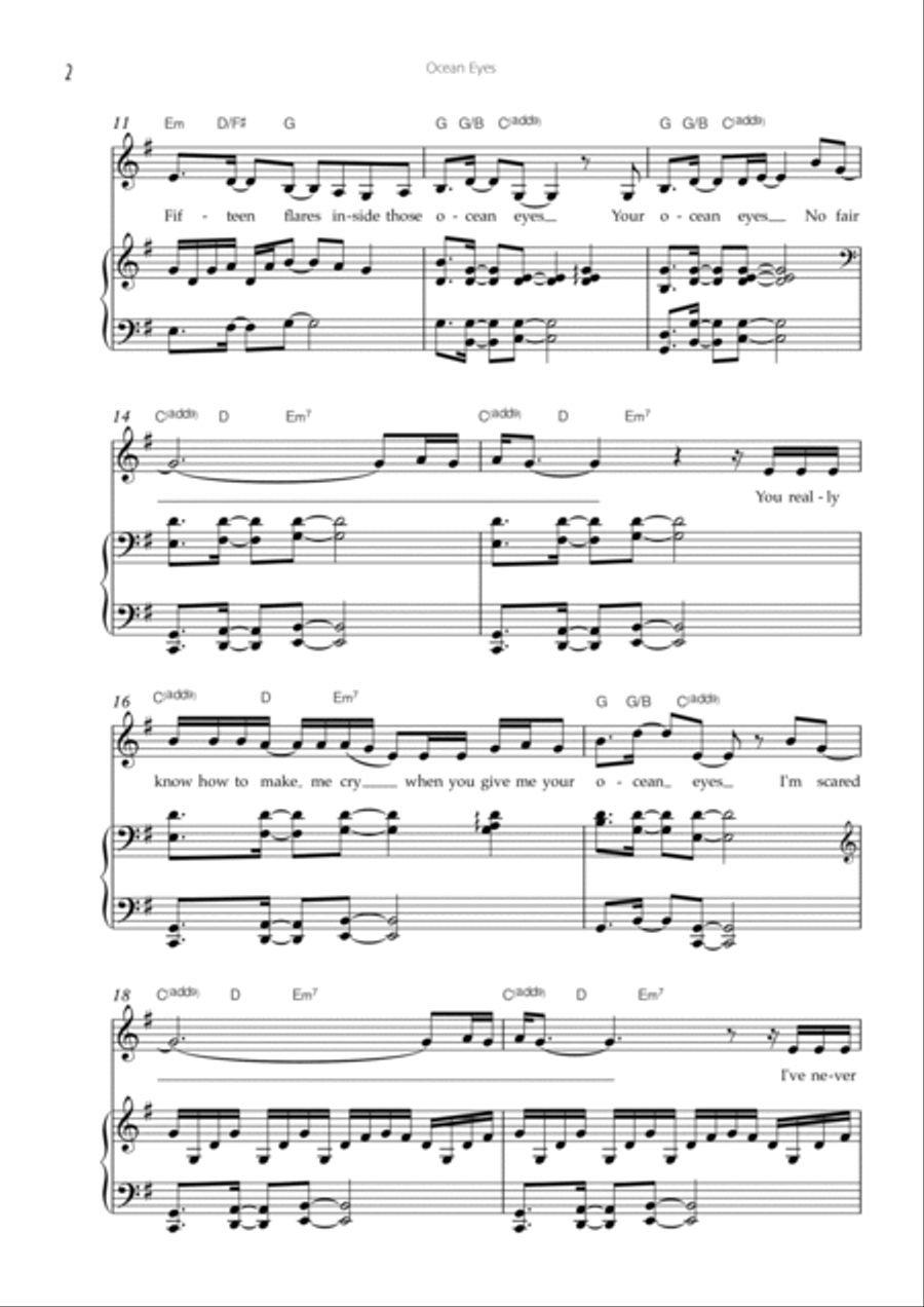 Ocean Eyes Piano, Vocal, Guitar scores gallery preview page 2