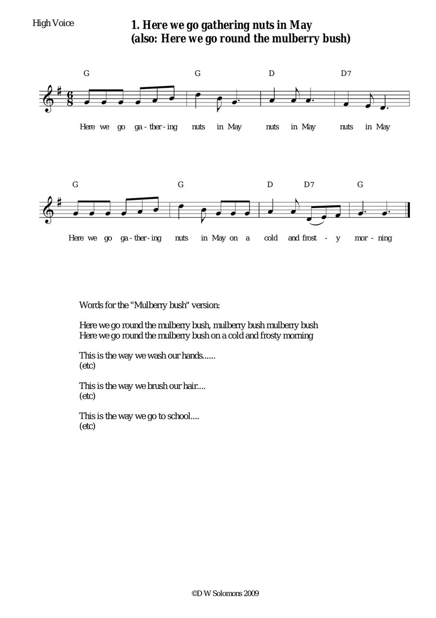 Here we go gathering nuts in May arranged for voice with guitar chords Acoustic Guitar scores gallery preview page 1