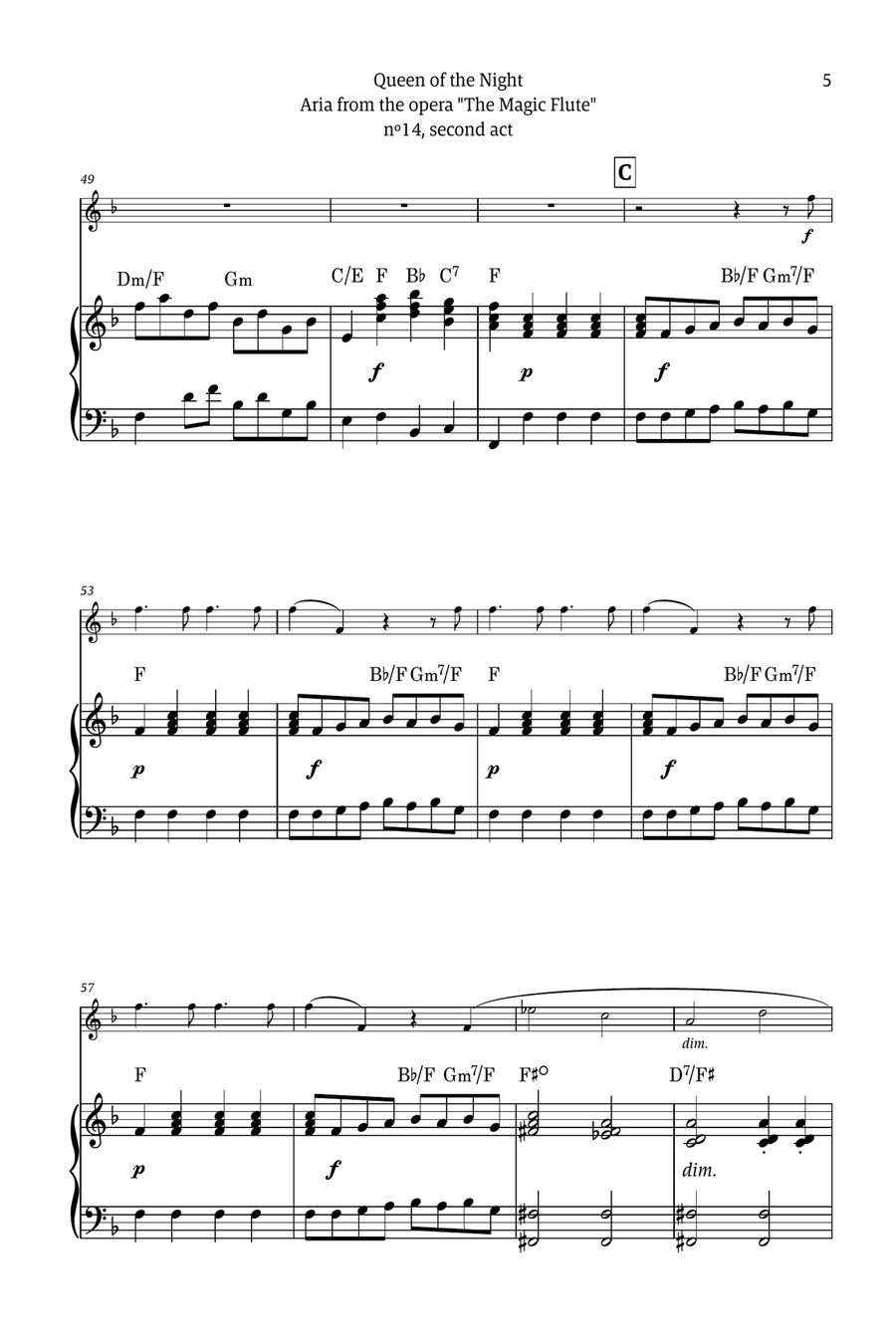 Queen of the Night - for solo oboe (with piano and chords) Chamber Music scores gallery preview page 5