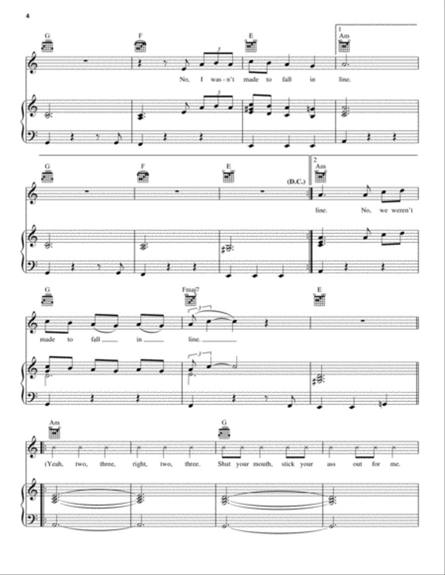 Fall In Line Piano, Vocal, Guitar scores gallery preview page 4
