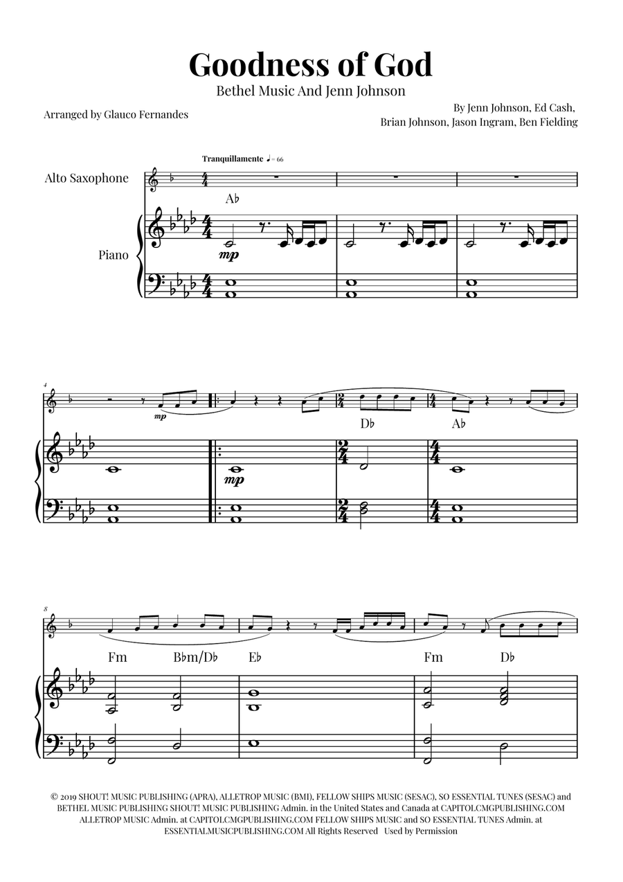 Goodness Of God Alto Saxophone scores gallery preview page 1