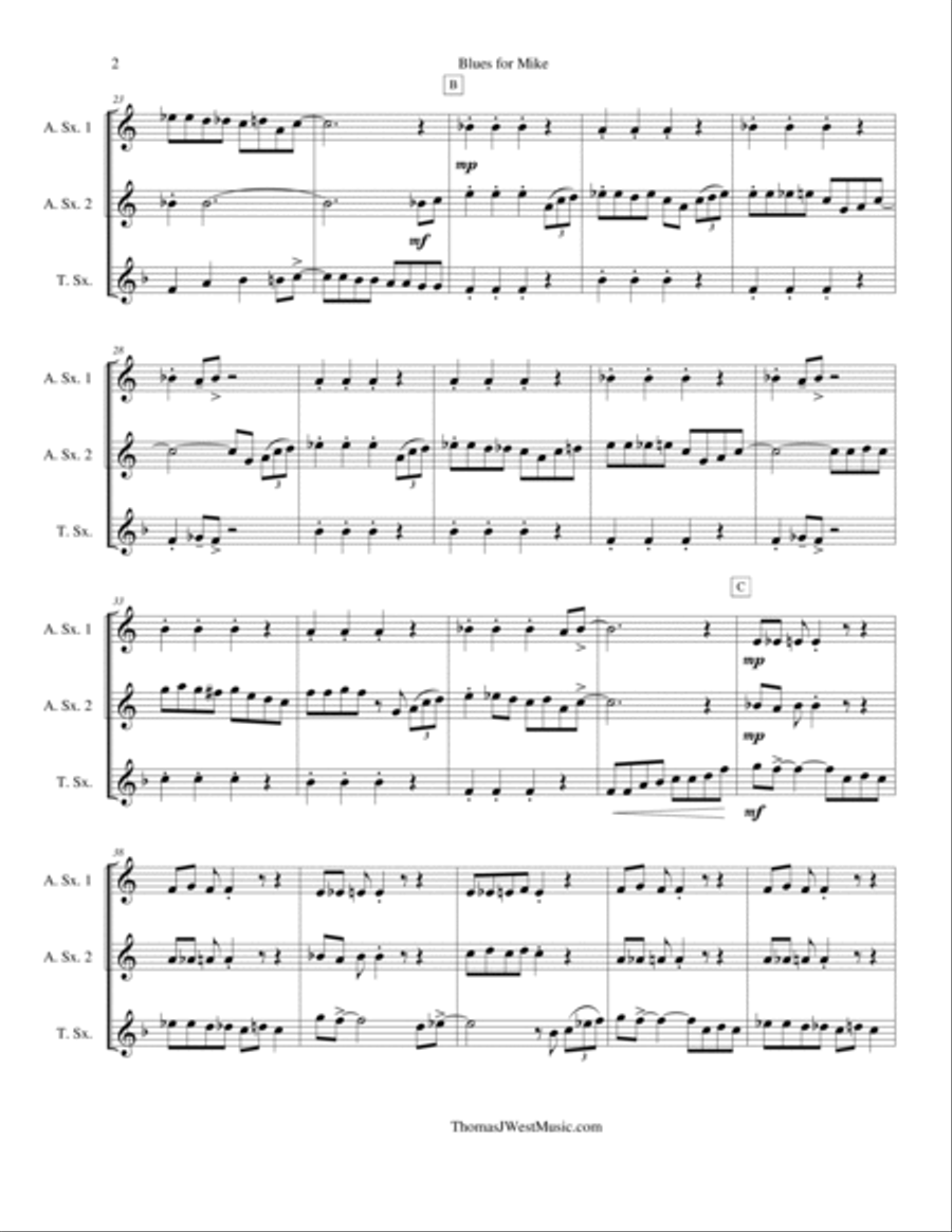 Blues for Mike (Saxophone Trio - Grade 2) Woodwind Trio scores gallery preview page 2