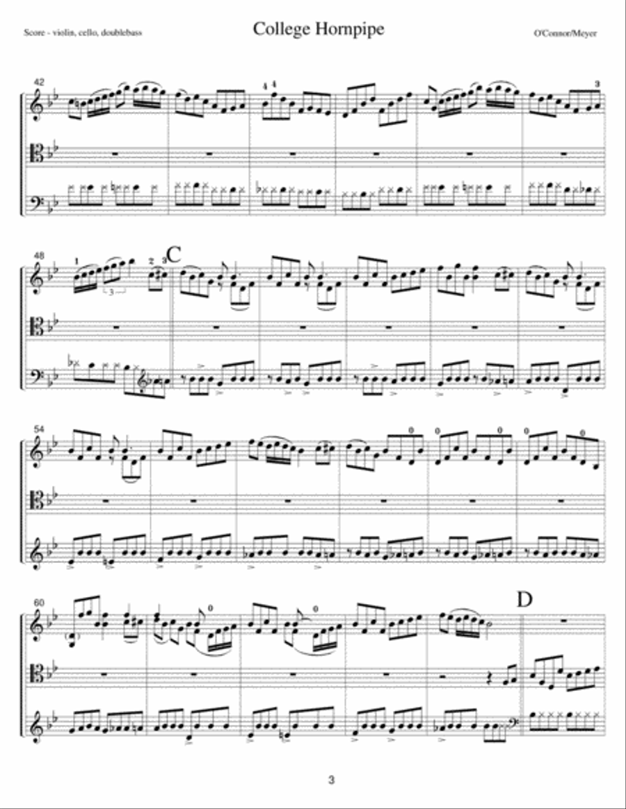 College Hornpipe (score - vln, cel, bs) String Trio scores gallery preview page 6