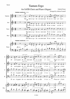 Faure Tantum Ergo arranged for SATB choir and piano (or organ)