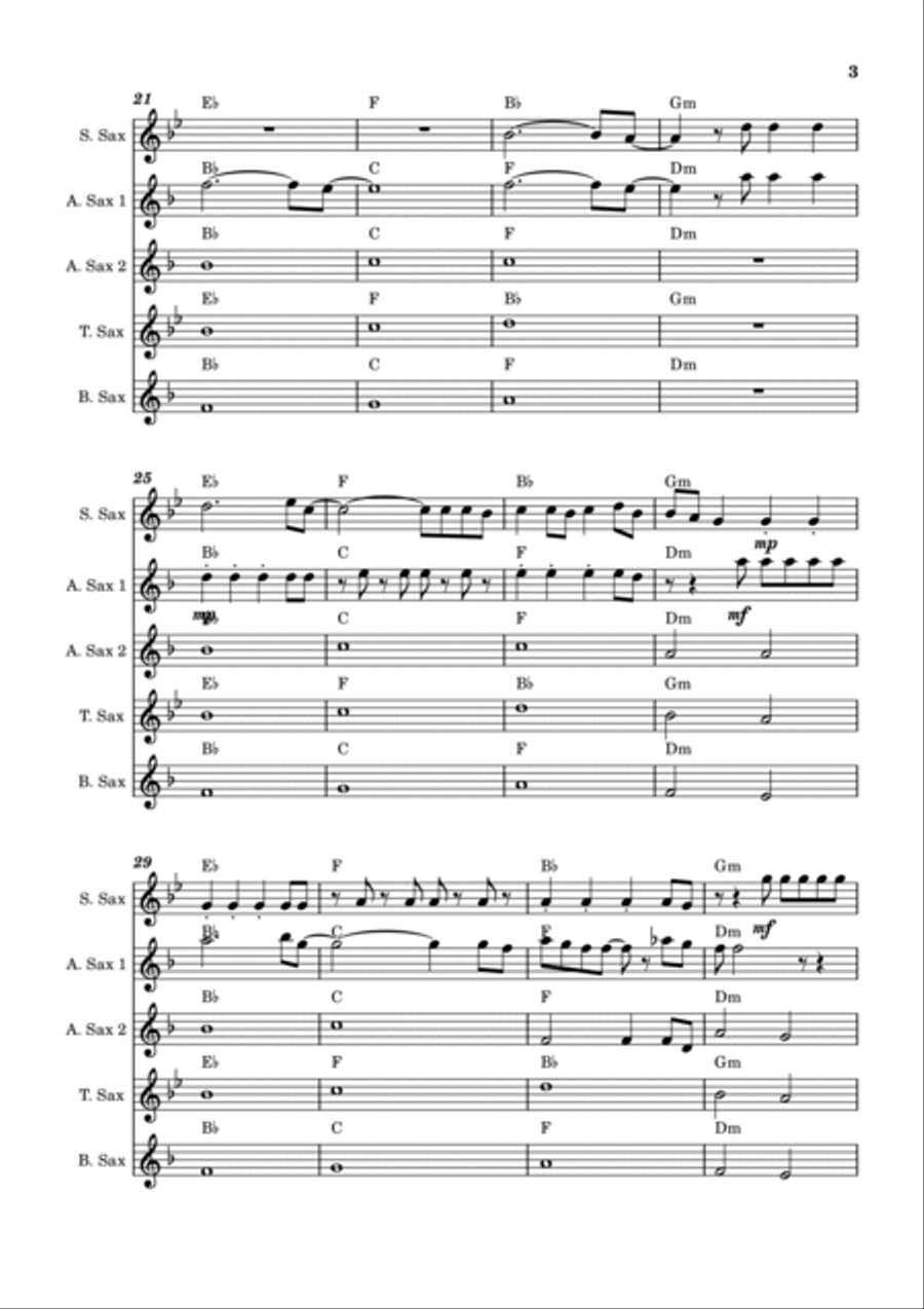Viva La Vida Saxophone Quintet scores gallery preview page 3
