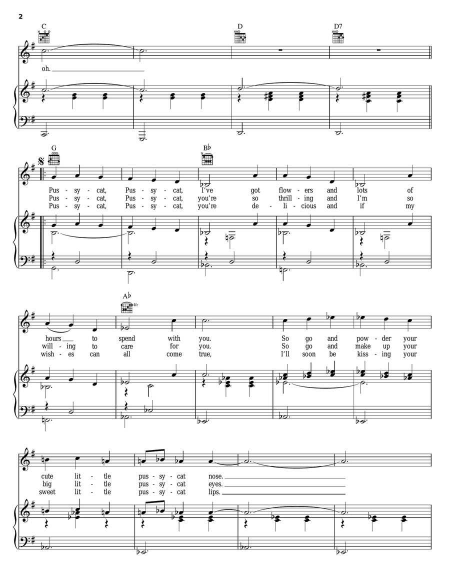 What's New Pussycat? Piano, Vocal, Guitar scores gallery preview page 2