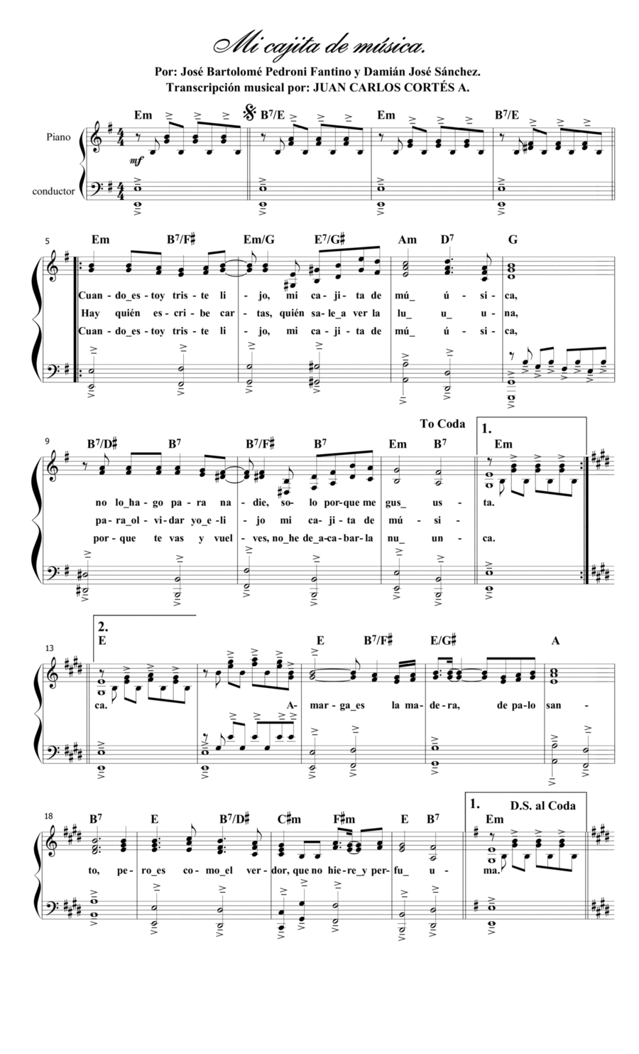 Mi cajita de música. Por: José Bartolomé Pedroni Fantino y Damián José Sánchez. Piano Method scores gallery preview page 1