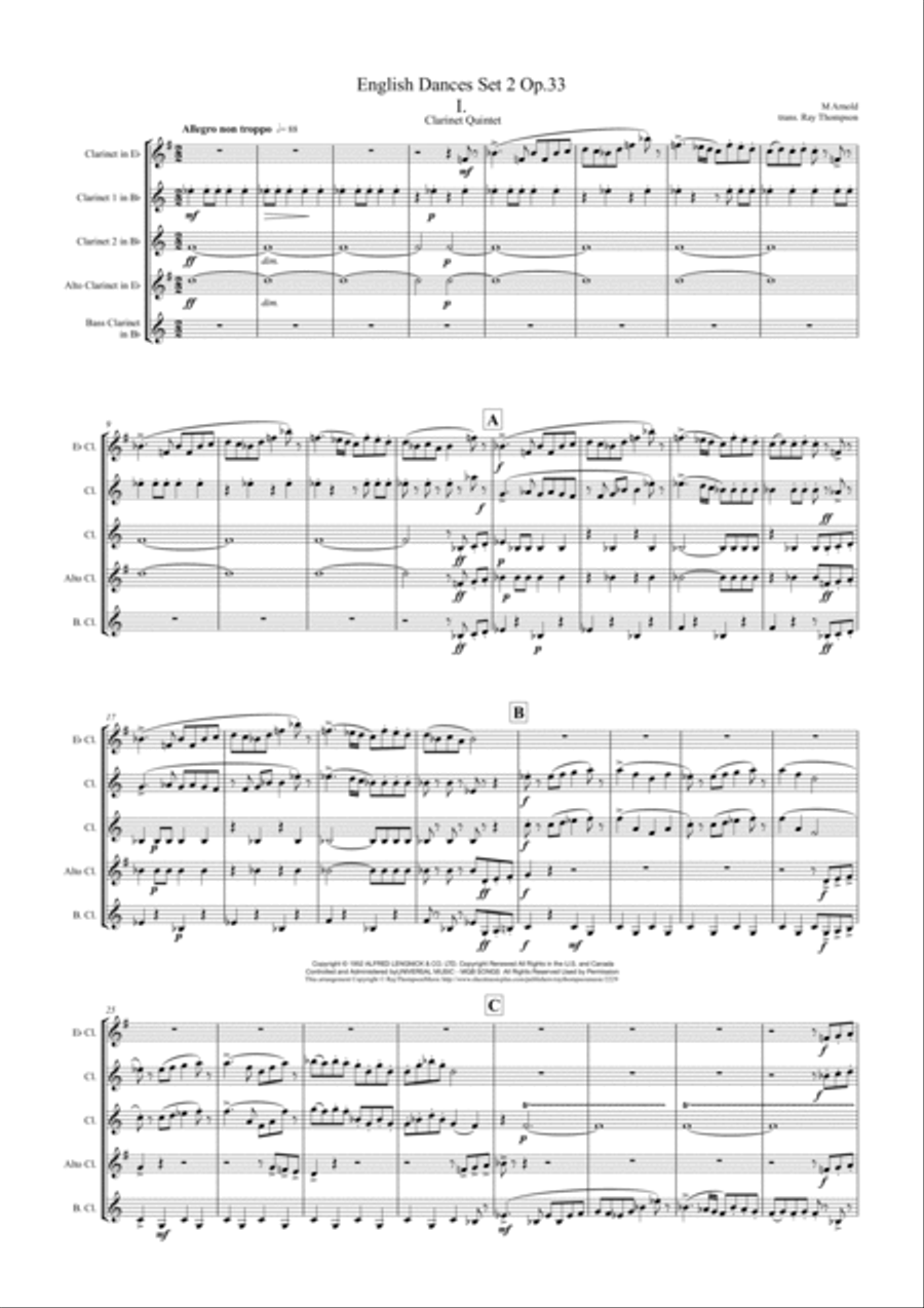 English Dances Set 2 Clarinet Quintet scores gallery preview page 2