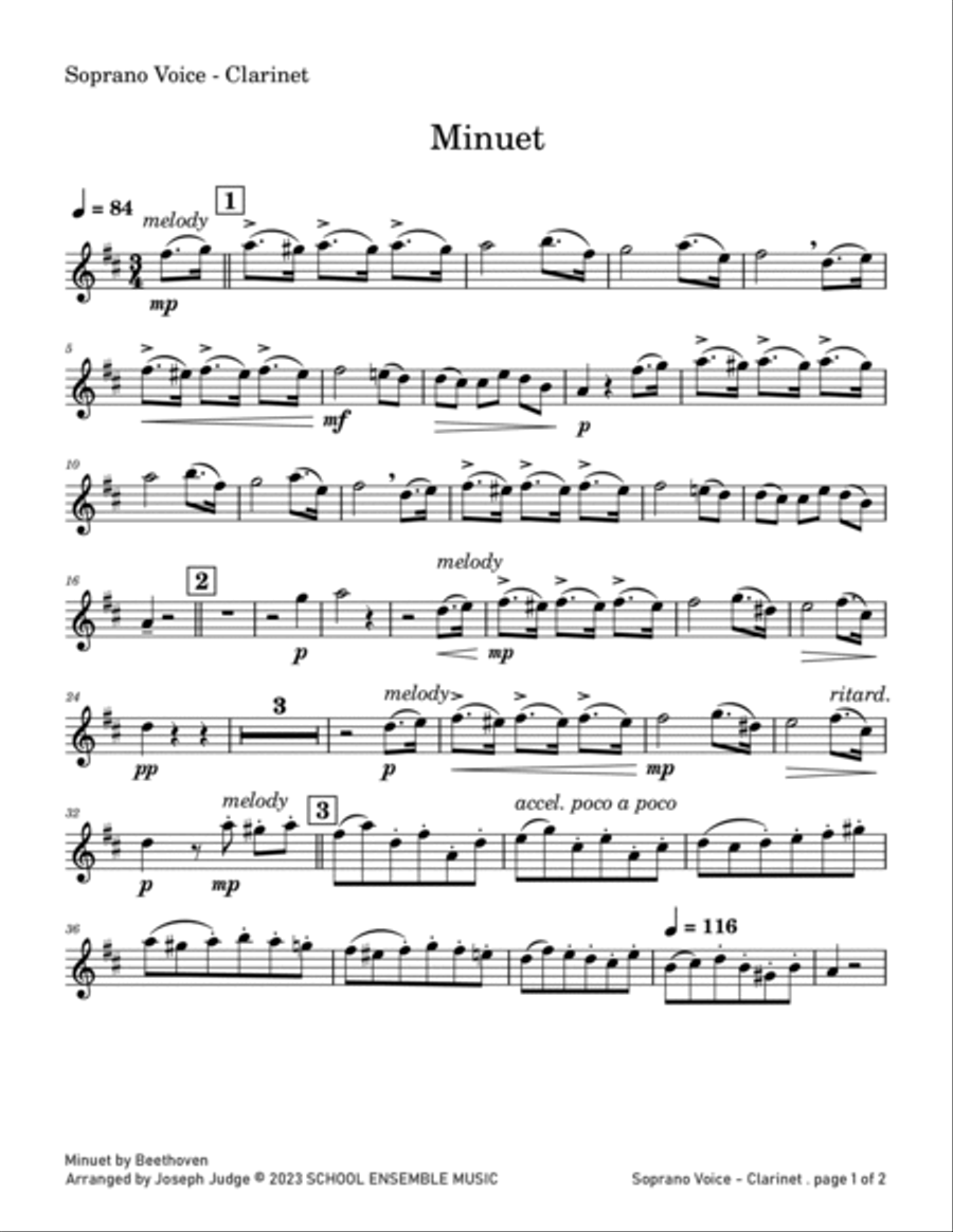 Minuet by Beethoven for Clarinet Quartet in Schools Clarinet Quartet scores gallery preview page 6