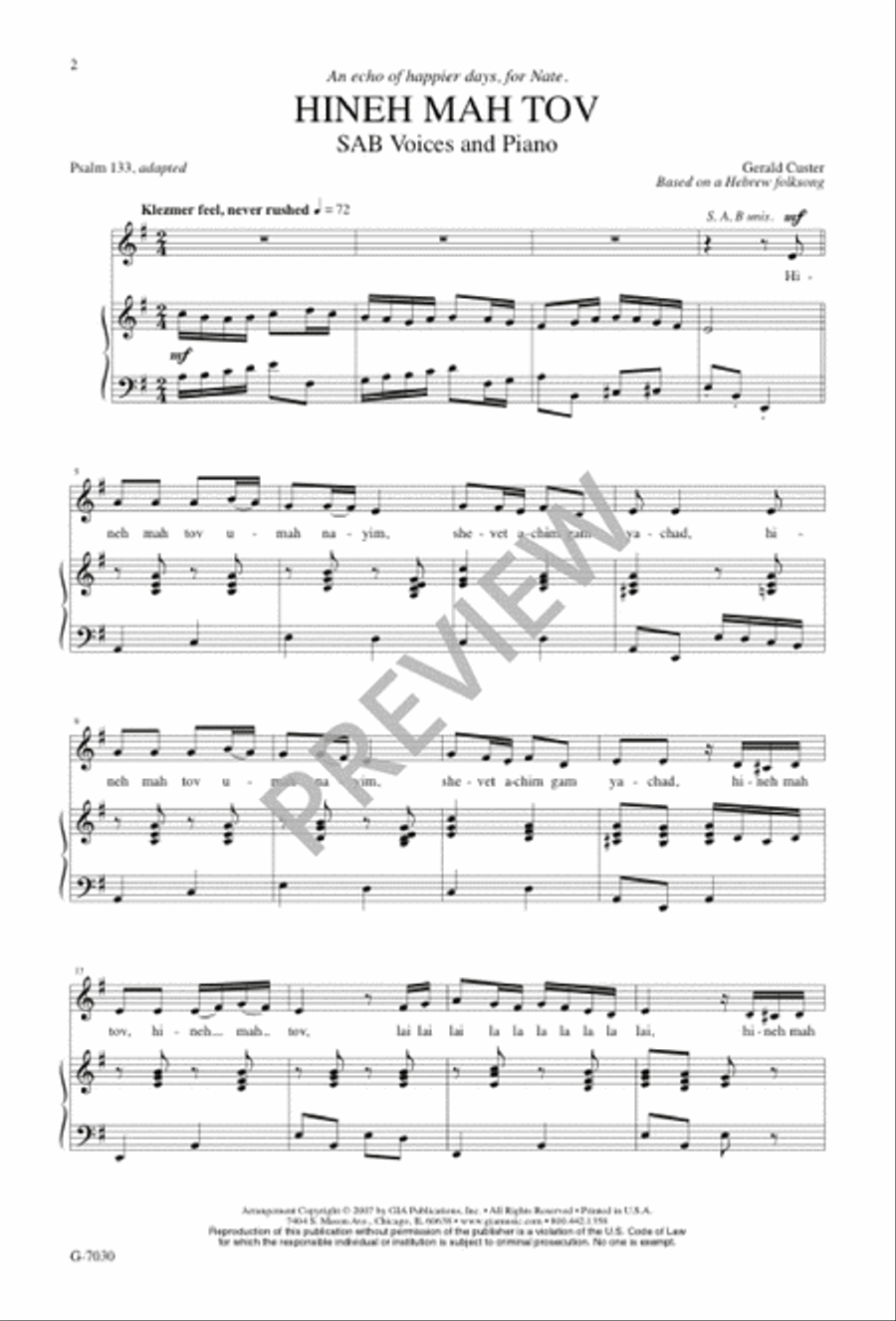 Hineh Mah Tov 3-Part scores gallery preview page 2