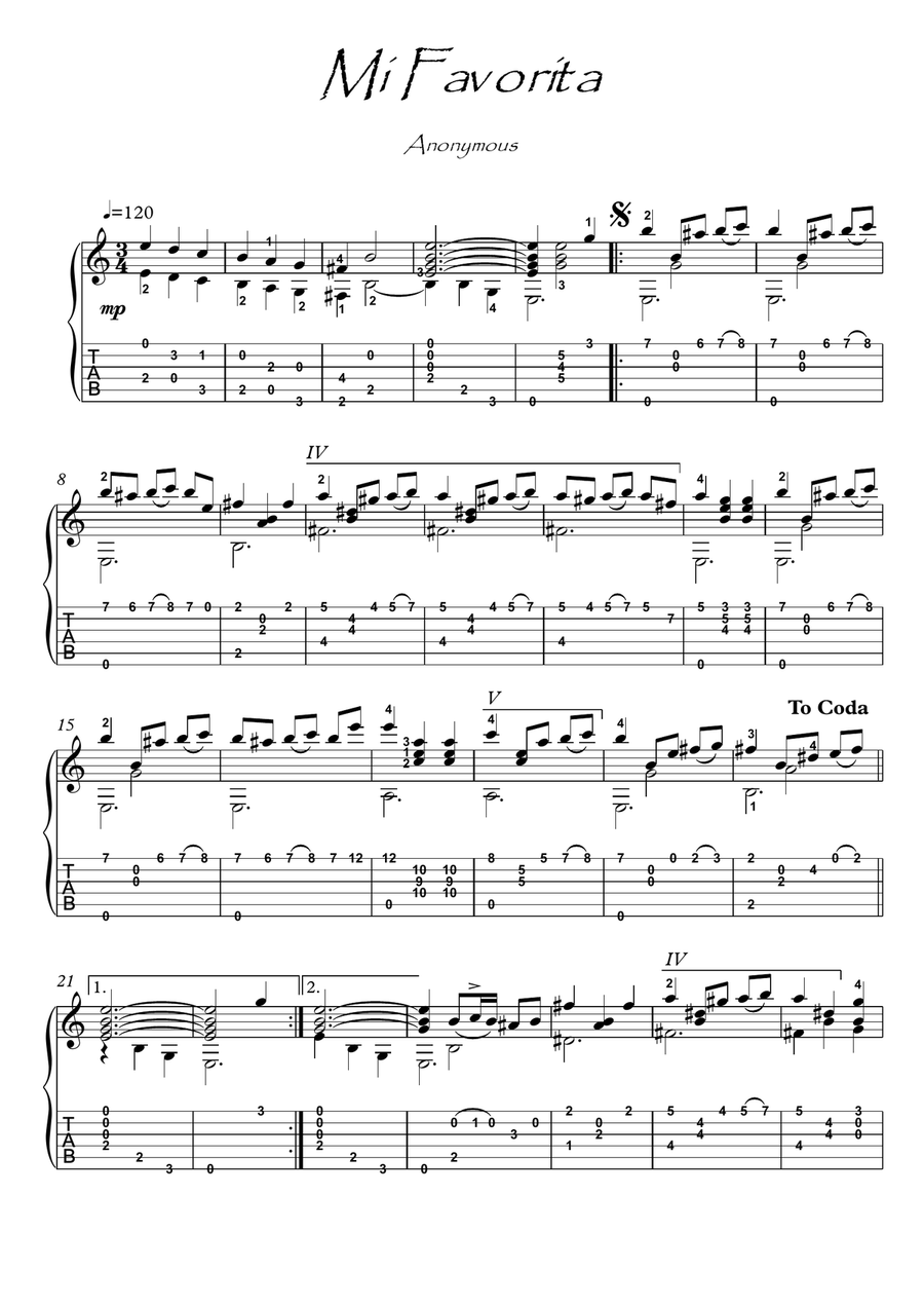 Mi Favorita classical guitar solo Acoustic Guitar scores gallery preview page 1