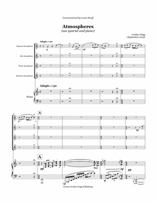 Book cover for Atmospheres (sax quartet and piano)