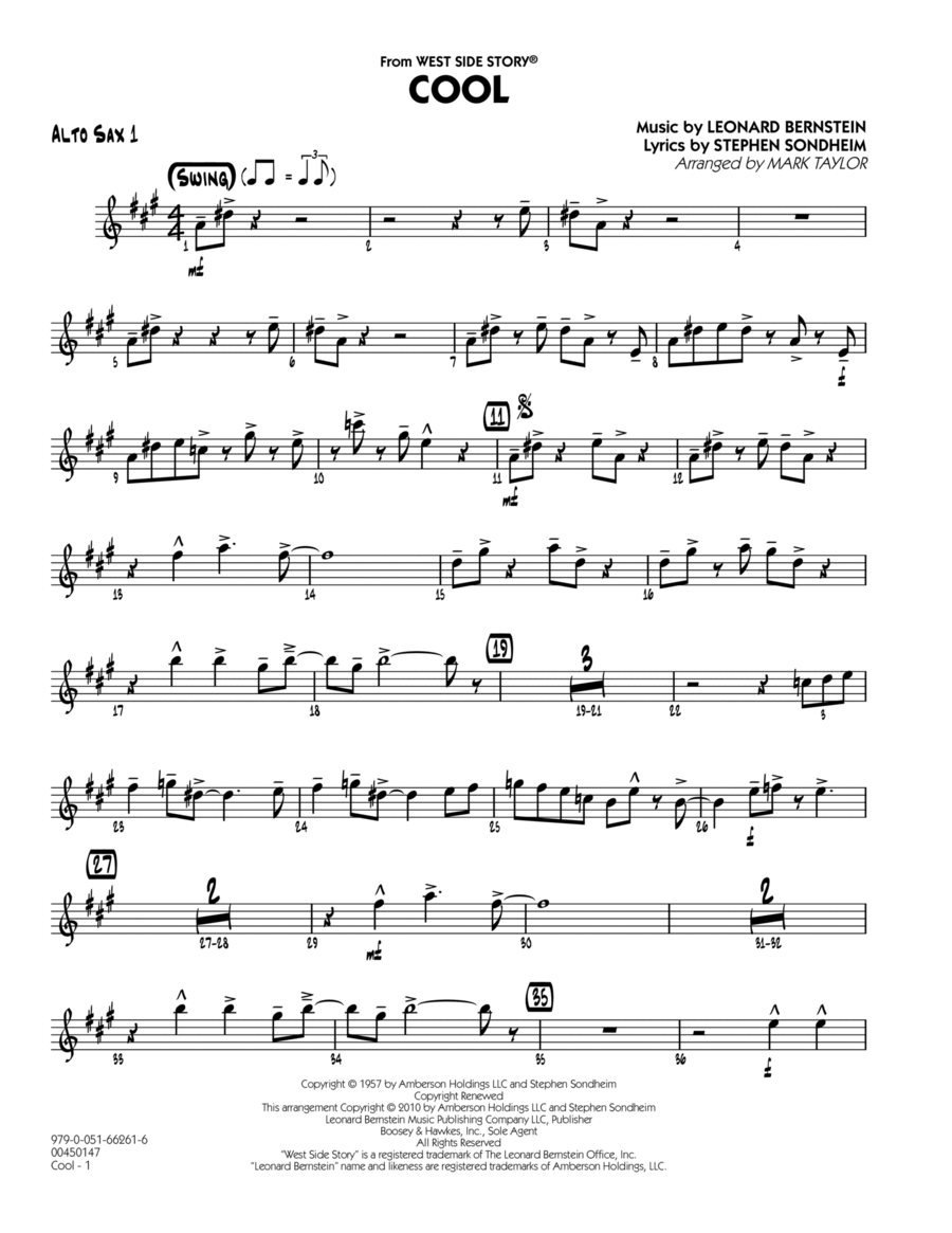 Cool (from West Side Story) - Alto Sax 1 Alto Saxophone scores gallery preview page 1