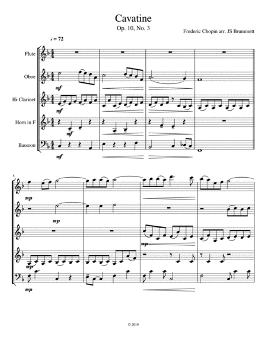 Chopin Cavatine Op. 10 No. 3 Woodwind Quintet scores gallery preview page 1