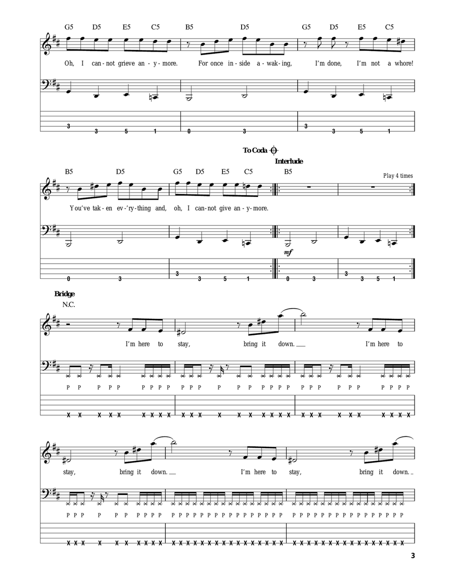 Here To Stay Bass Guitar Tablature scores gallery preview page 3