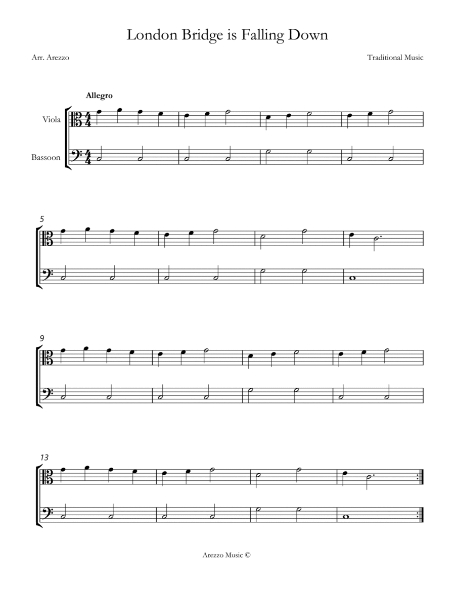 London Bridge is Falling Down Viola and Bassoon Sheet Music for Beginners image number null