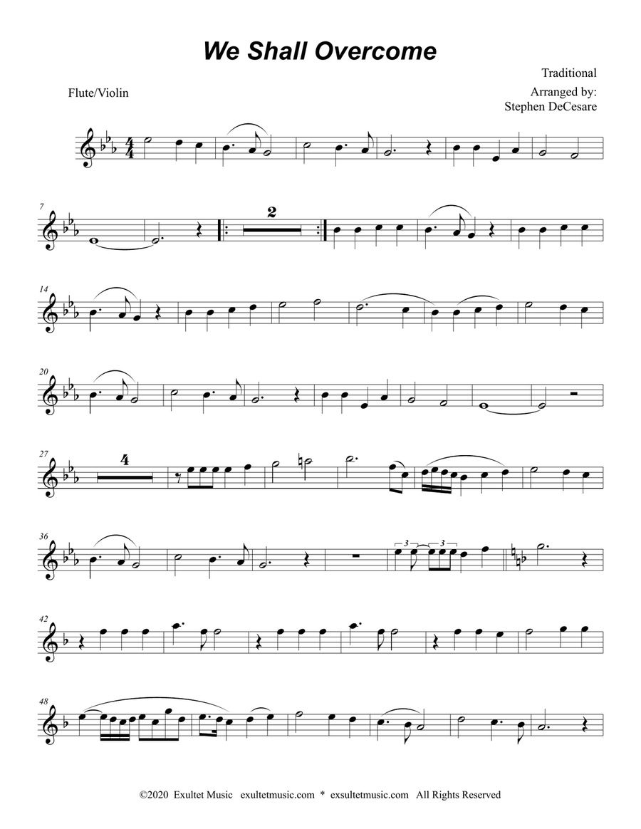 We Shall Overcome (for Flute or Violin solo and Piano) Flute scores gallery preview page 5