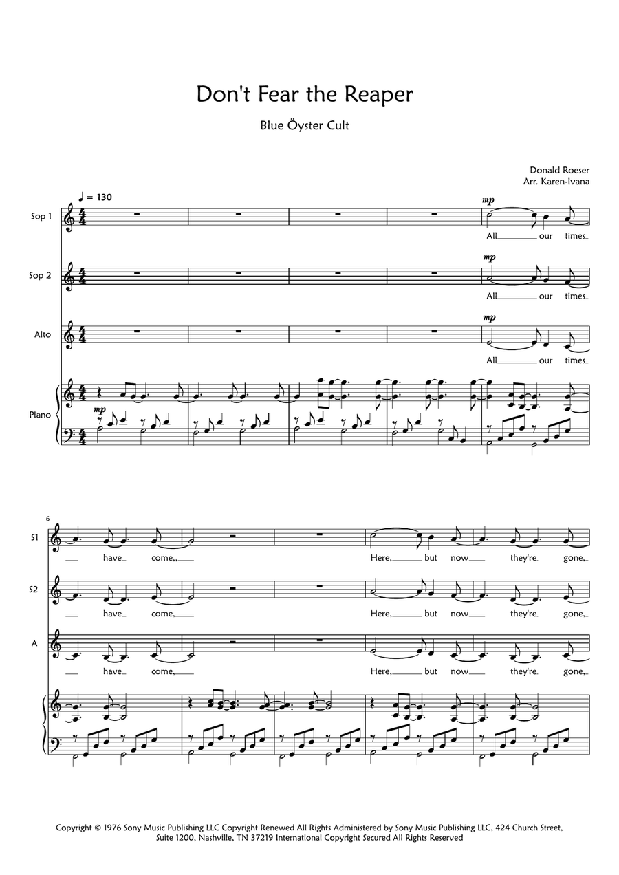 Don't Fear The Reaper Don't Fear The Reaper SSA scores gallery preview page 1